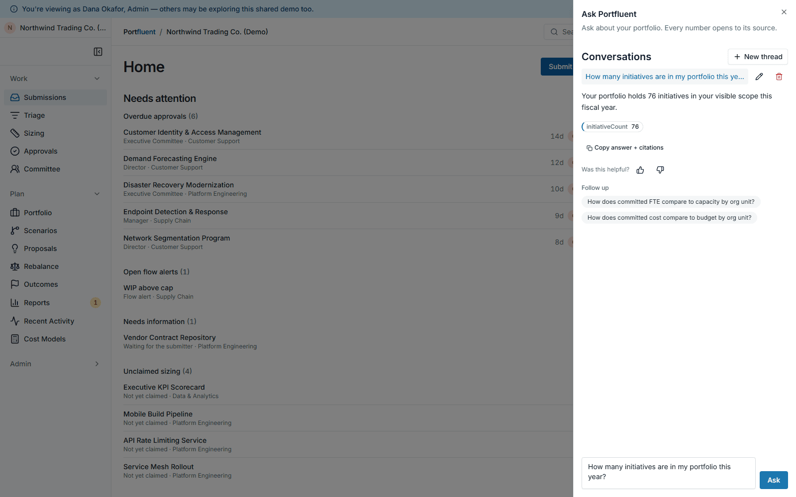 Copilot answering a portfolio question in plain language